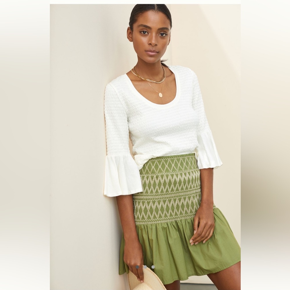 Anthropologie Smocked Bell-Sleeve Top
